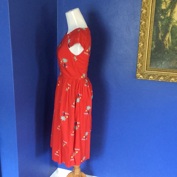 Emily & Fin red/orange palm tree, beach, sun print fit & flare swing dress 🏝☀️ - Picture 4 of 13